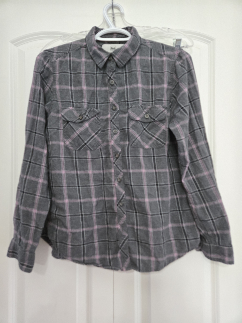 Windriver Gray & Pink Flannel Plaid Long-Sleeve Women's Shirt